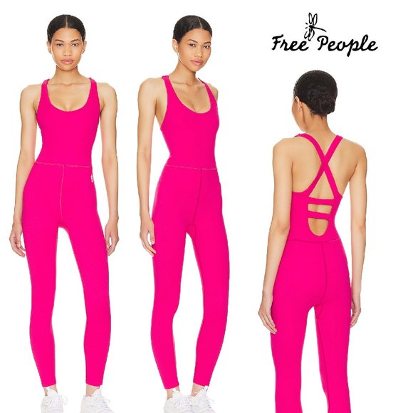 Free People Pants - Hot Pink Free People Free Throw Unitard Ribbed Onesie Jumpsuit NEW NWT $78